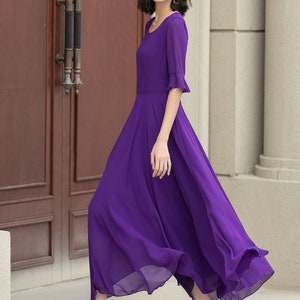 Women's Chiffon Dress, A Line Summer Chiffon Dress, Purple Boho Dress, Big Swing Dress, Circle Chiffon Dress, Ankle Length Dress 5116 image 7