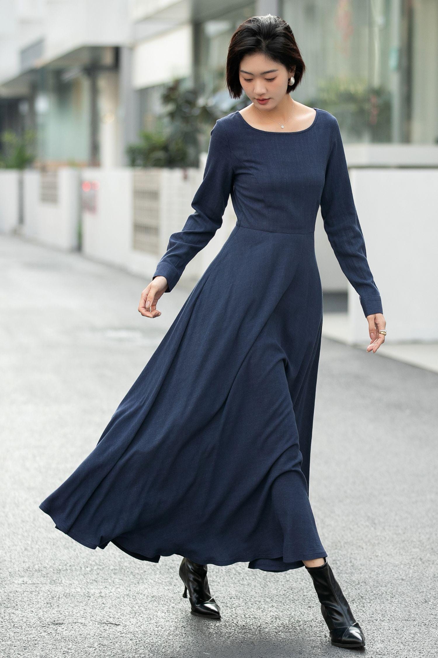 Navy Bue Linen Maxi Dress, Long Linen Dress, Belted Linen Dress With  Pockets, Womens Linen Dress, Custom Dress, Xiaolizi 6660# - Etsy