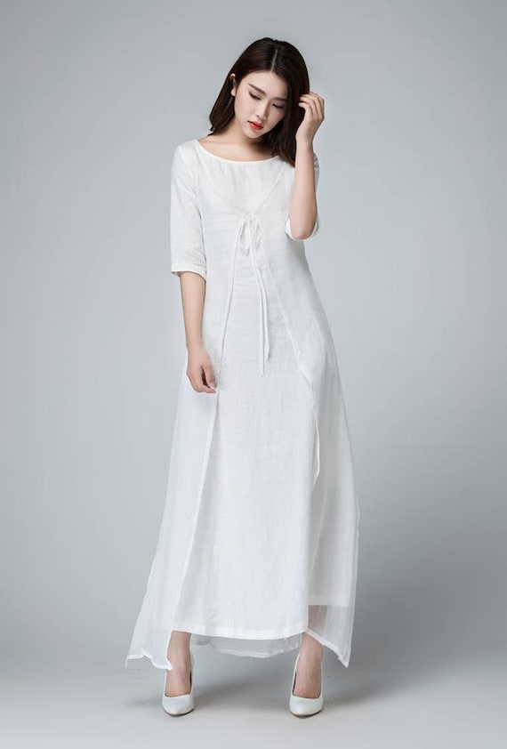 Feminine White maxi dress 1485# Feminine White maxi dress 1485#