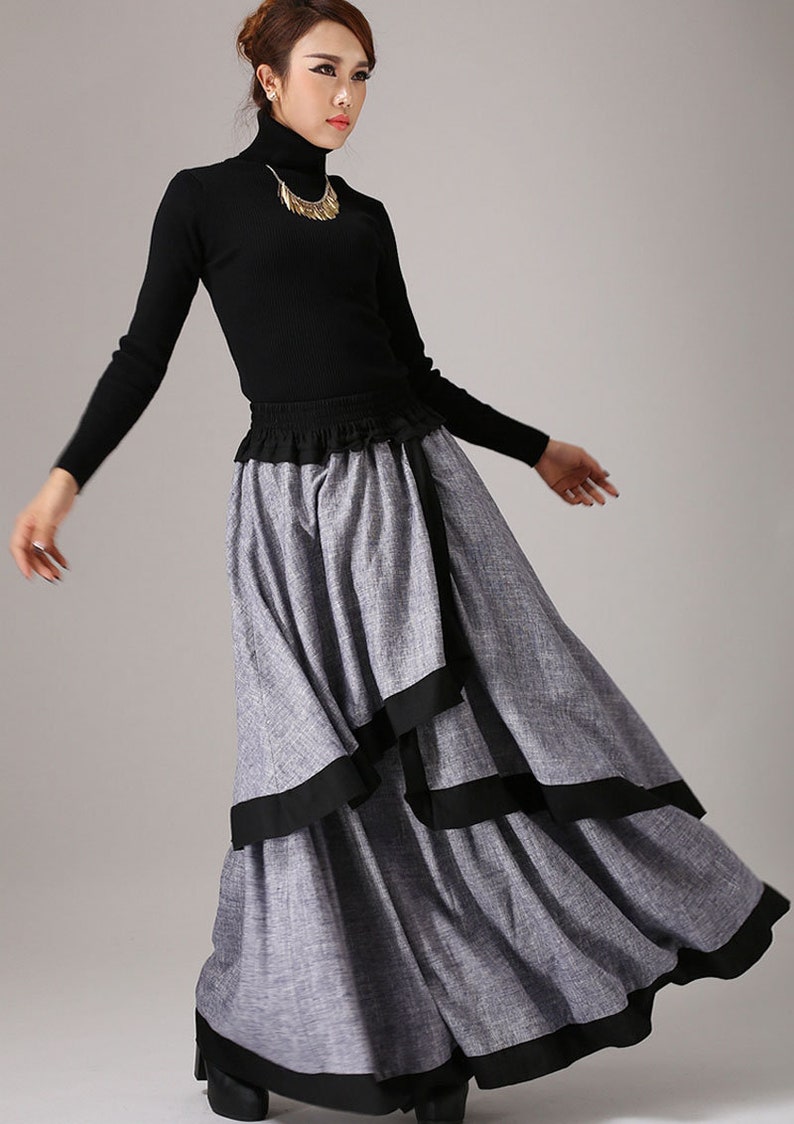 Linen skirt, gray linen skirt, long skirt for women, womens skirt, maxi skirt, layered skirt, high waisted skirt, custom made skirt 0771 image 8