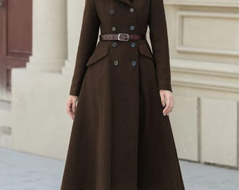 Wool Hooded Midi Coat: Vintage Double-breasted Winter Overcoat