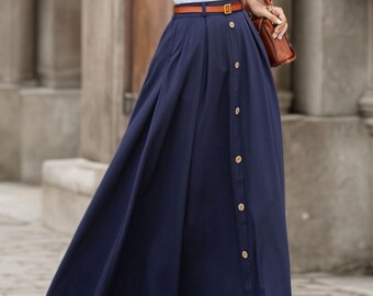 Linen Skirt, Long Skirt, Maxi Skirt, Navy Blue Skirt, A-line Linen