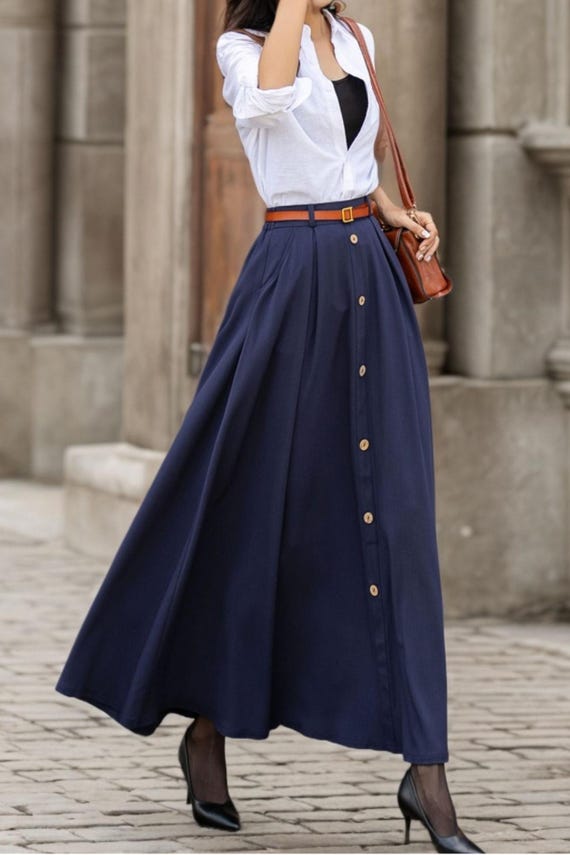 Linen Skirt Long Skirt Maxi Skirt Navy Blue Skirt A line Linen Skirt Swing Skirt Women Linen Skirt High Waist Skirt Xiaolizi 3851 Etsy UK