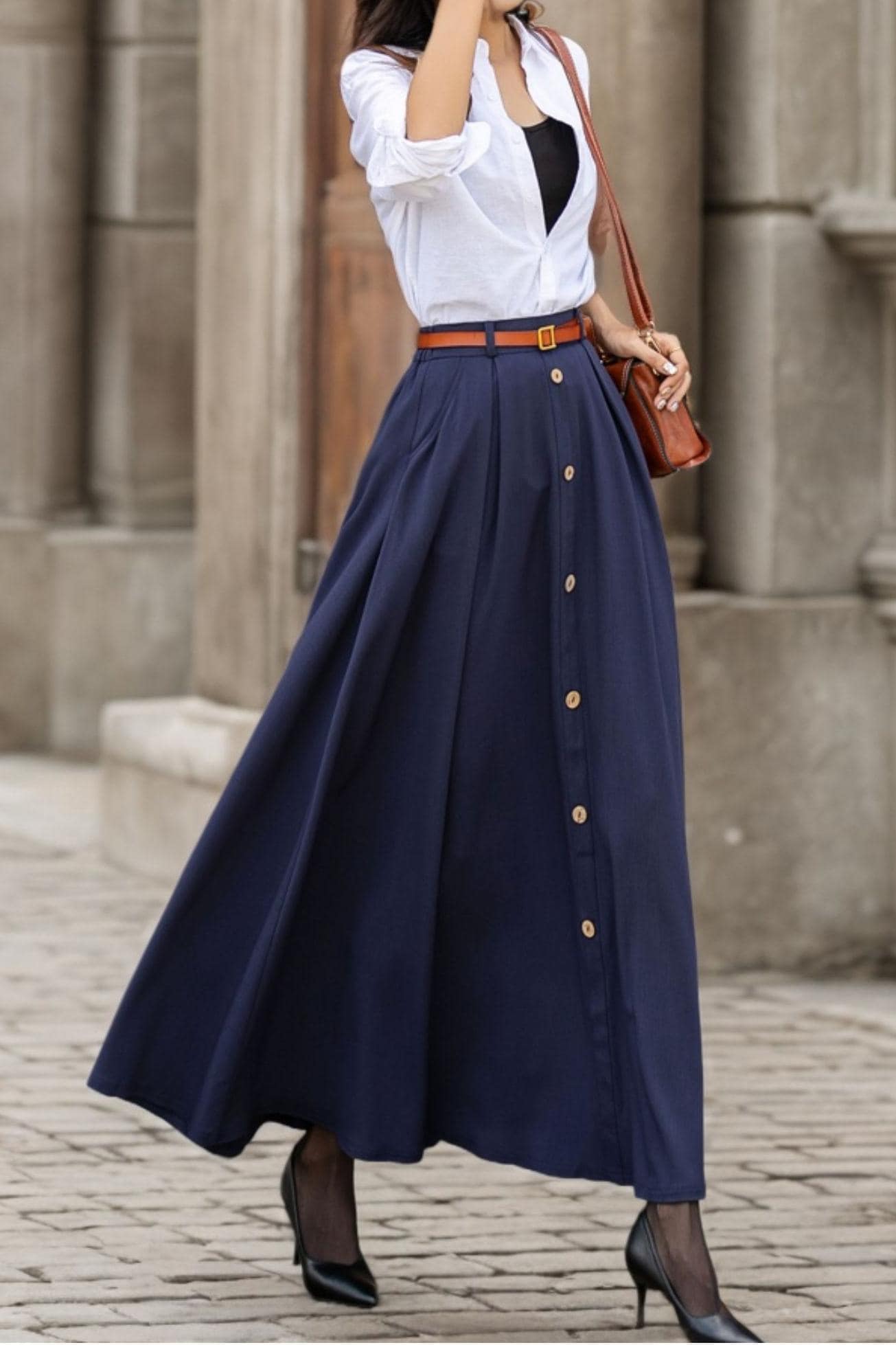 ★ENFOLD SQUARE PEPLUM SKIRT NAVY 36（S） ☆ENFOLD SQUARE PEPLUM SKIRT NAVY 36（S）（Slim-fitting