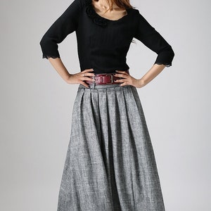 women linen maxi skirt, swing long pleated skirt, gray skirt, pockets skirt, casual skirt, xiaolizi 0911 image 6