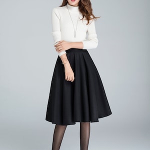 High Waist Wool Skirt, Midi Swing Wool Circle Skirt, Flared Wool Midi Skirt, Vintage Pleat Wool Skirt, Winter Skater Skirt, Xiaolizi 1633 image 6