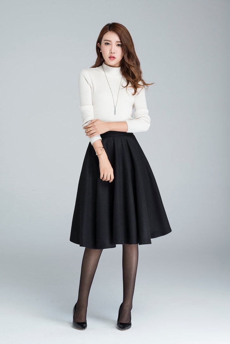 High Waist Wool Skirt, Midi Swing Wool Circle Skirt, Flared Wool Midi Skirt, Vintage Pleat Wool Skirt, Winter Skater Skirt, Xiaolizi 1633 image 6