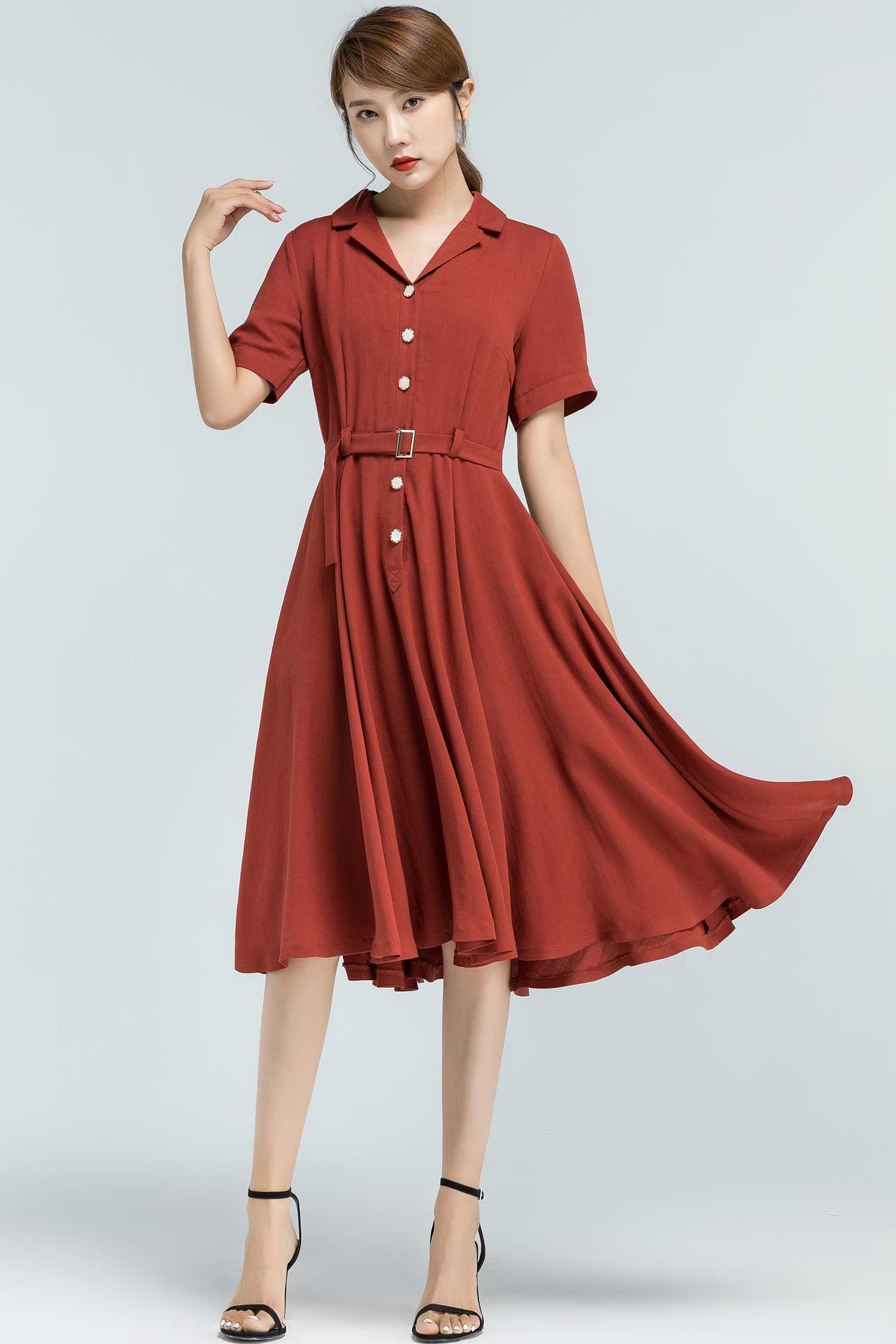 Short sleeve Shirtwaist dress with full skirt and pockets | Etsy