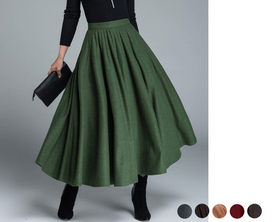 Falda larga de lana verde de los años 50 falda circular - Etsy España