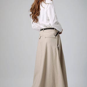 Khaki skirt, maxi skirt, long skirt, casual skirt, linen skirt, summer skirt, pleated skirt, fitted skirt, pockets skirt, gift ideas 0903 image 4