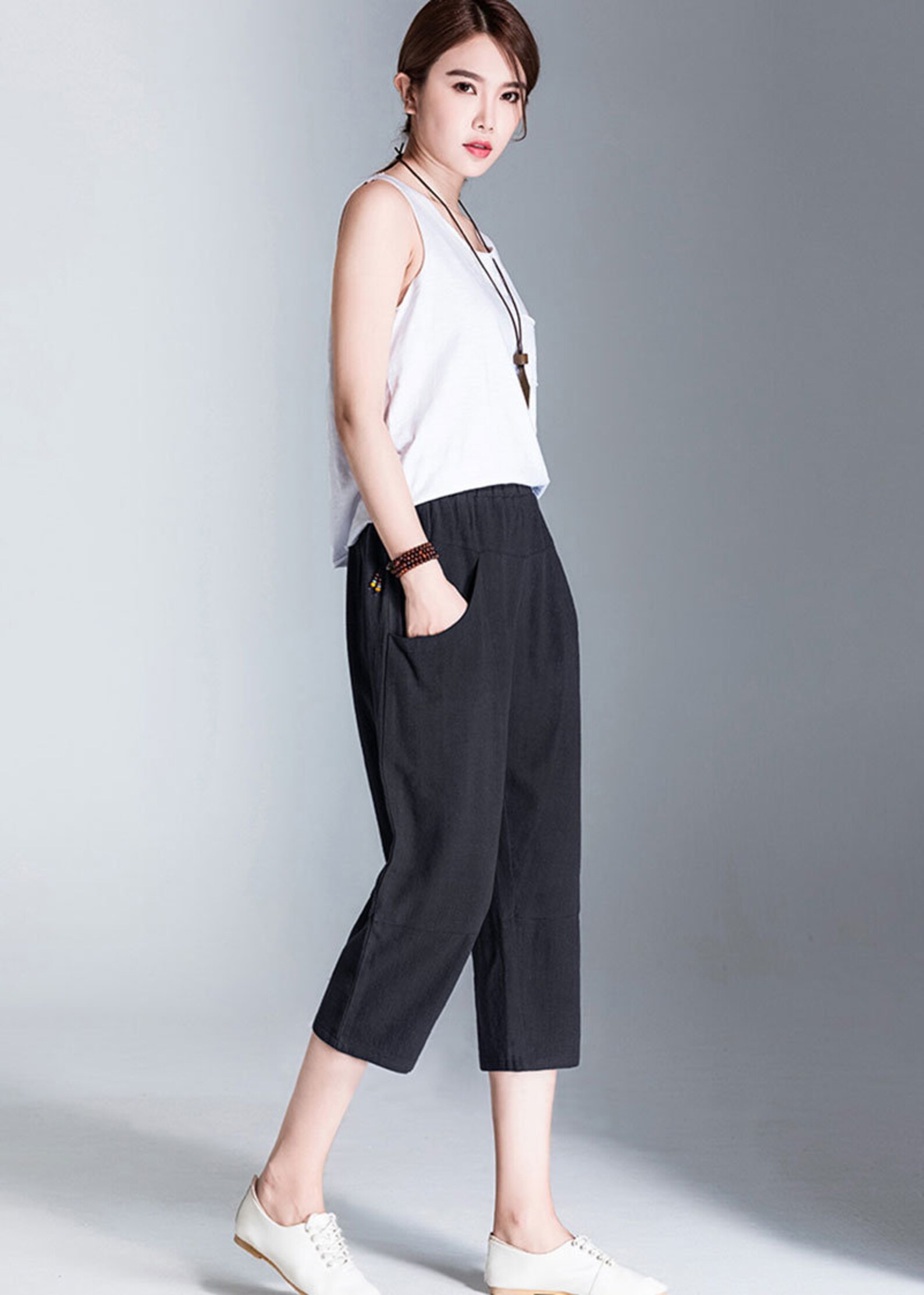 Summer women's cotton linen Capris Plus size Linen Pants | Etsy
