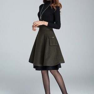 Winter Skater Wool Skirt Women, Wool Midi Skirt with Pockets, High Waist Layered Skirt, Patchwork Skirt, Wool Circle Skirt, Xiaolizi 1627 image 6