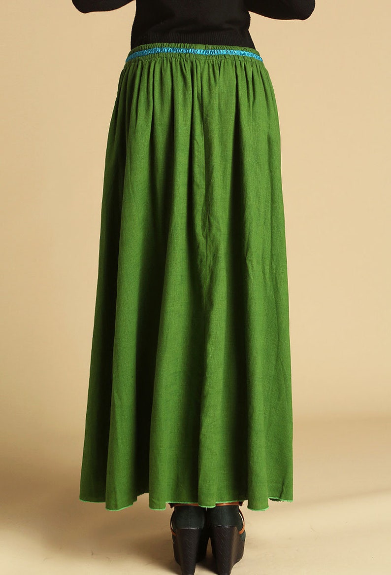 Green linen skirt maxi long skirt drawstring skirt pleated | Etsy