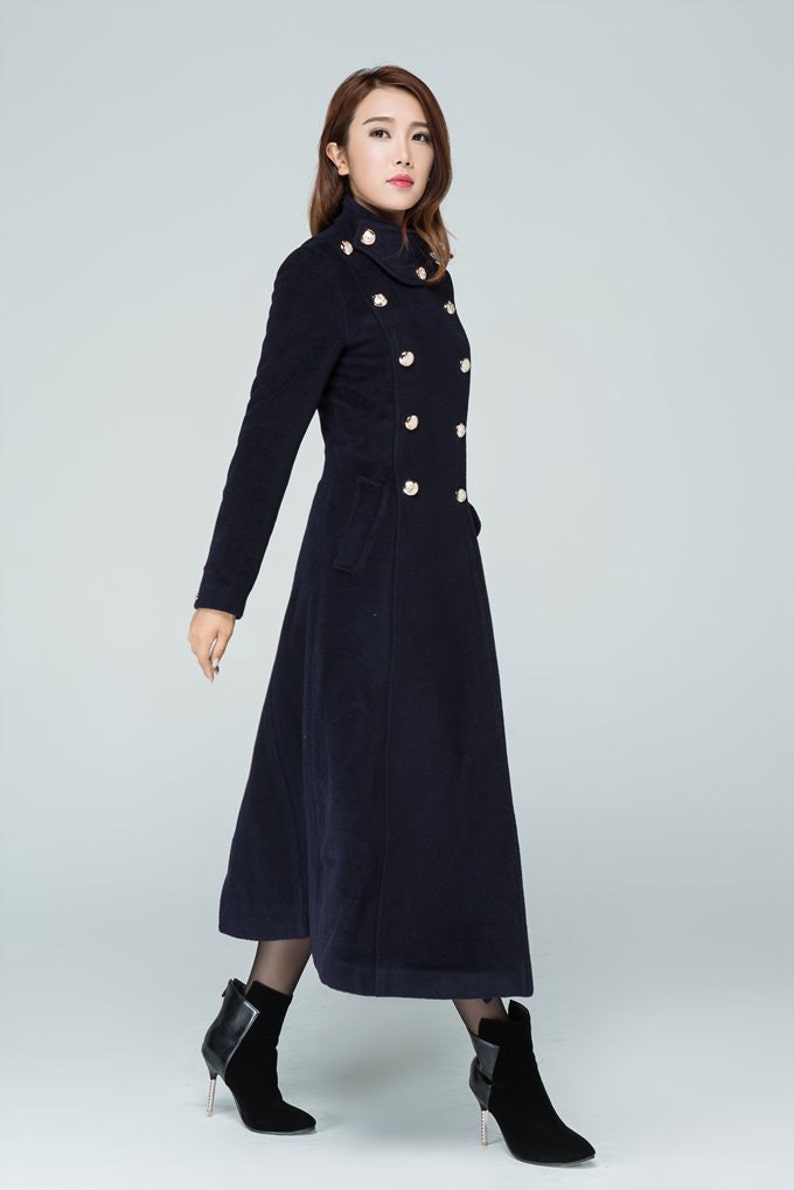 Navy wool coat maxi coat military coat classic coat double | Etsy