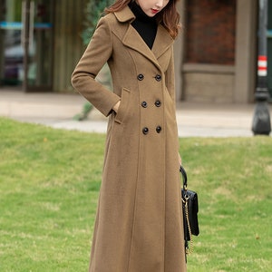 Black Wool coat, Double breasted wool coat, Long wool coat for winter, Long sleeves wool coat, Autumn winter coat, custom made coat 2461 2-camel