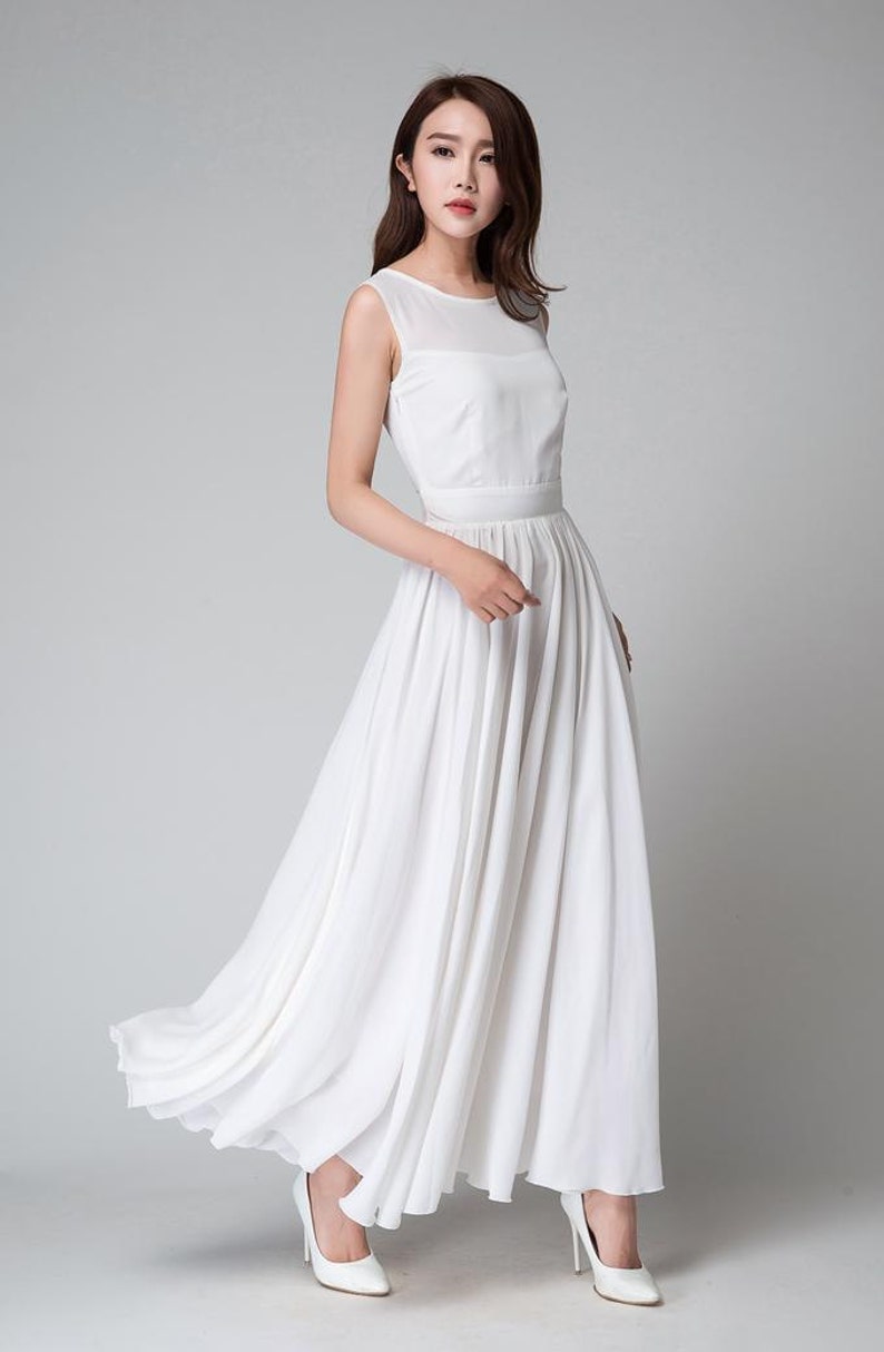 Modest wedding dress, Simple wedding dress, White Maxi dress, White Dress Women, Chiffon dress, Bridesmaid dress, Summer Prom Dress 1535 image 6