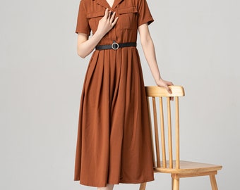 Military-inspired Midi Shirt Dress, Womens A-line Swing