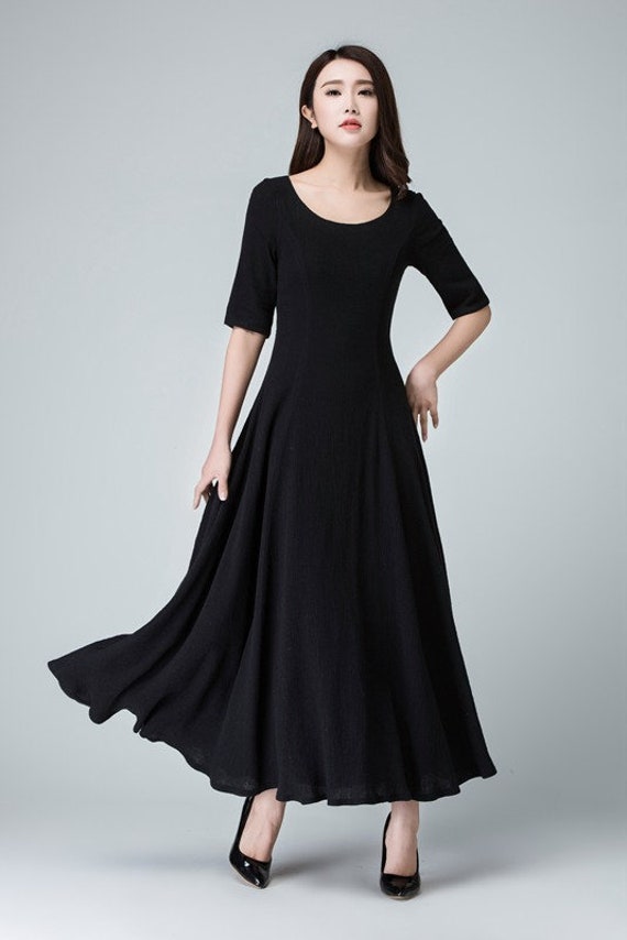 Black Linen Dress Linen Dress A Line Dress Maxi Dress 