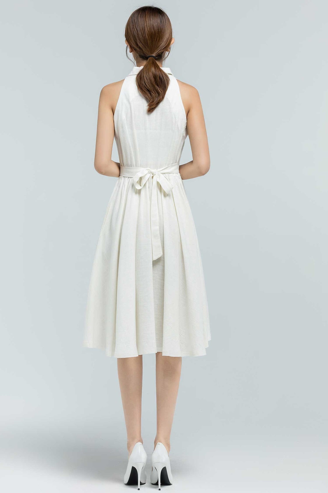 White dress Button front dress Shirtwaist Dress Midi Swing Etsy