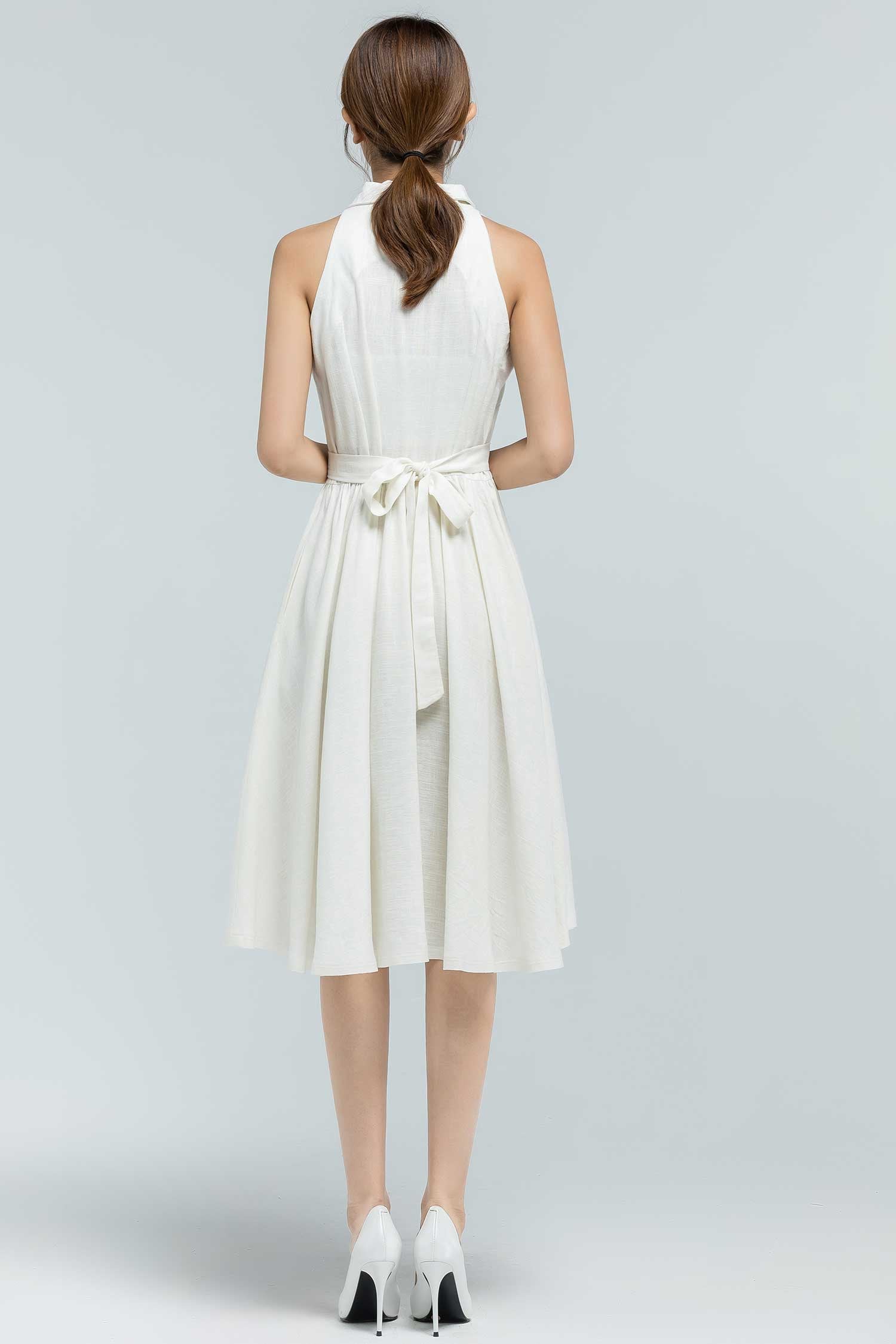 White dress Button front dress Shirtwaist Dress Midi Swing Etsy