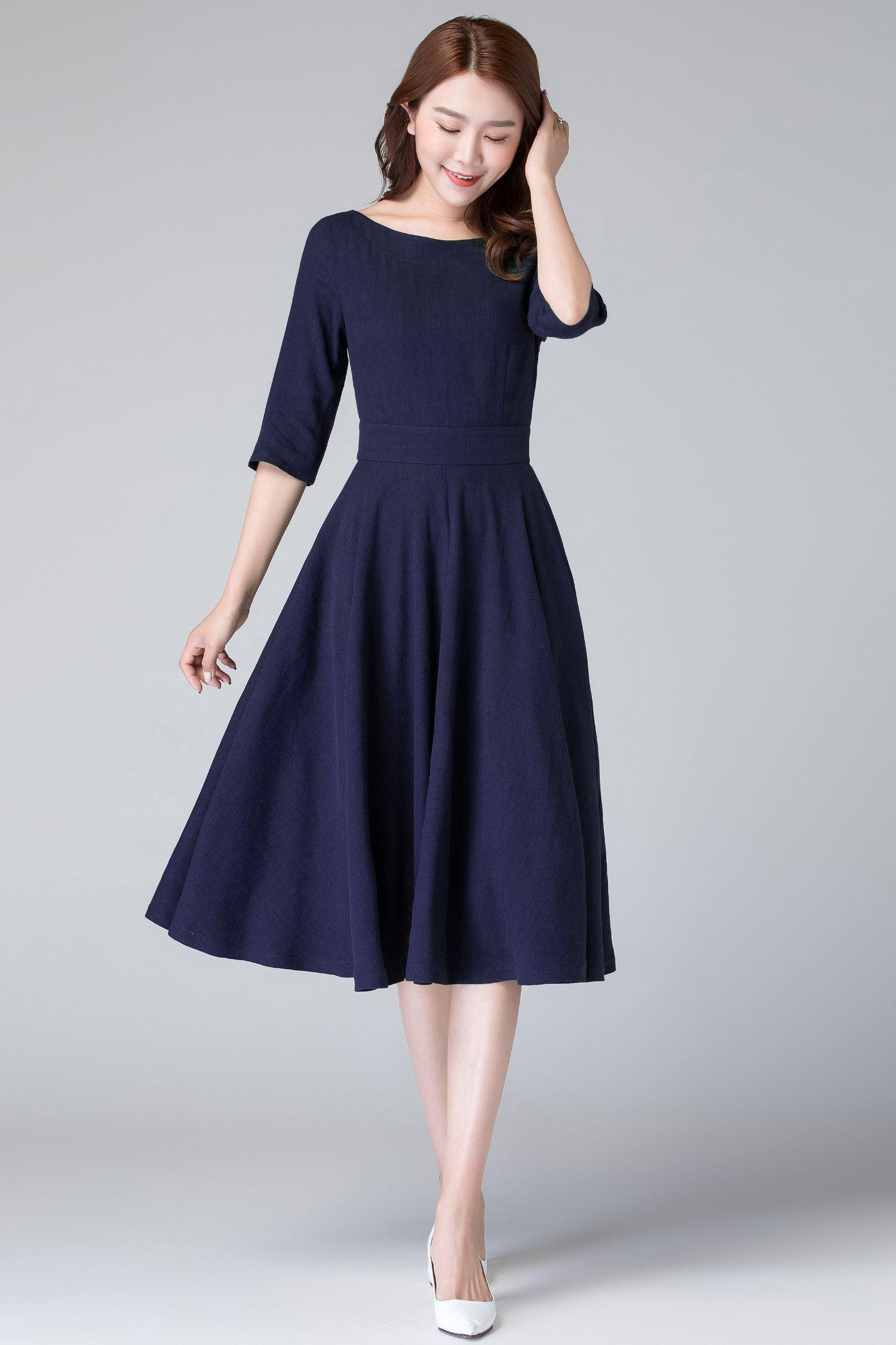 half sleeve midi dresses for women Women Linen Dress, Half Sleeves Midi Dress, Summer Tunic Dresses, Loose  Fitting Dress, Custom Oversized Dress, Plus Size Clothing Boho N172