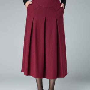 Midi wool skirt, Red midi skirt, office skirt, High waist skirt, Long wool skirt, A Line skirt, romantic skirt, ladies skirts, Xiaolizi 1834 image 6
