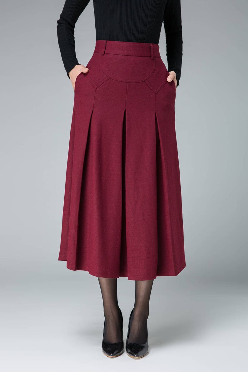 Midi wool skirt, Red midi skirt, office skirt, High waist skirt, Long wool skirt, A Line skirt, romantic skirt, ladies skirts, Xiaolizi 1834 image 6