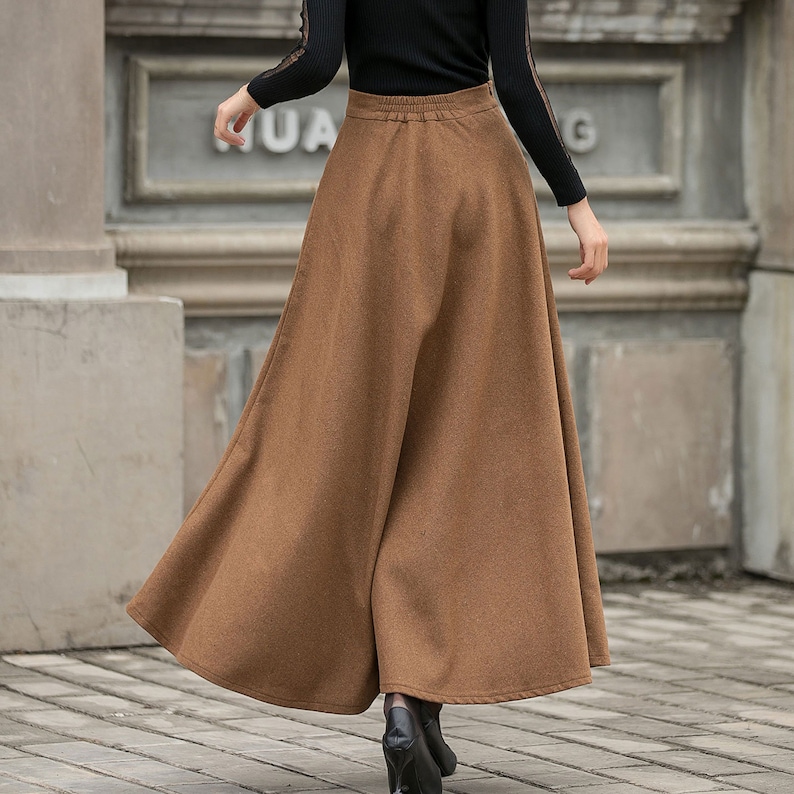 Brown Wool Maxi Skirt Women High Waist Flared Skirt Warm Etsy — free download