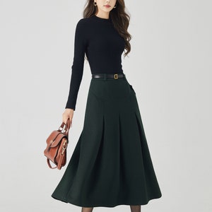 Midi Wool Skirt, Pleated Wool Skirt, Dark Green Skirt with Pockets, Womens Swing Skirt, Autumn Winter Skirt, Custom Skirt, Xiaolizi 4532 image 4