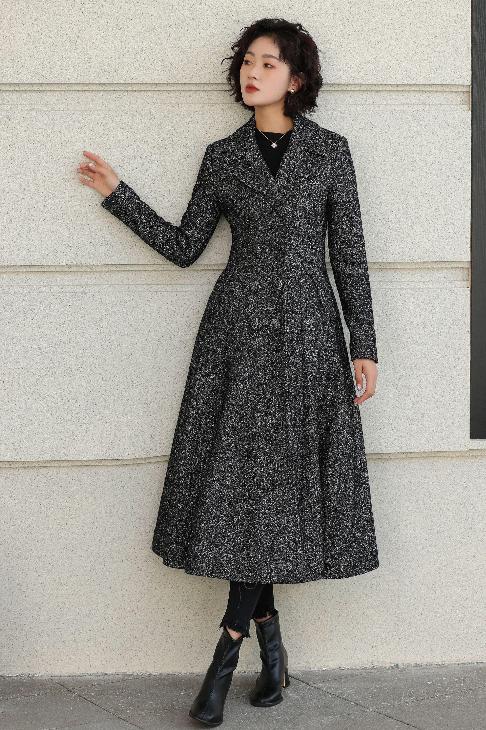 Gray Wool Swing Coat: Double-breasted Fit and Flare Outerwear