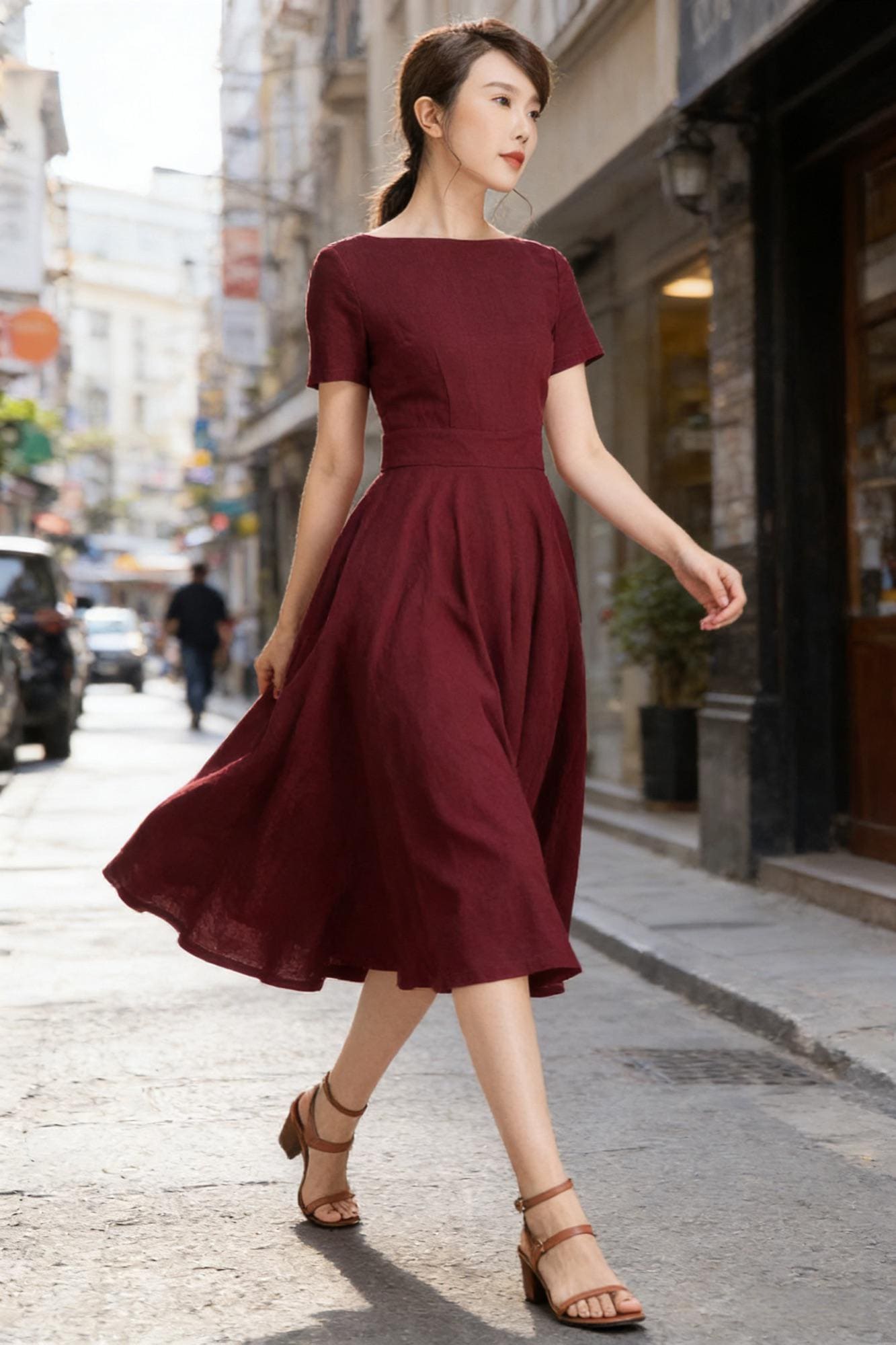 green emerald velvet dress Berrylush Women Maroon Square Neck Dotted Maxi Dress main image 1