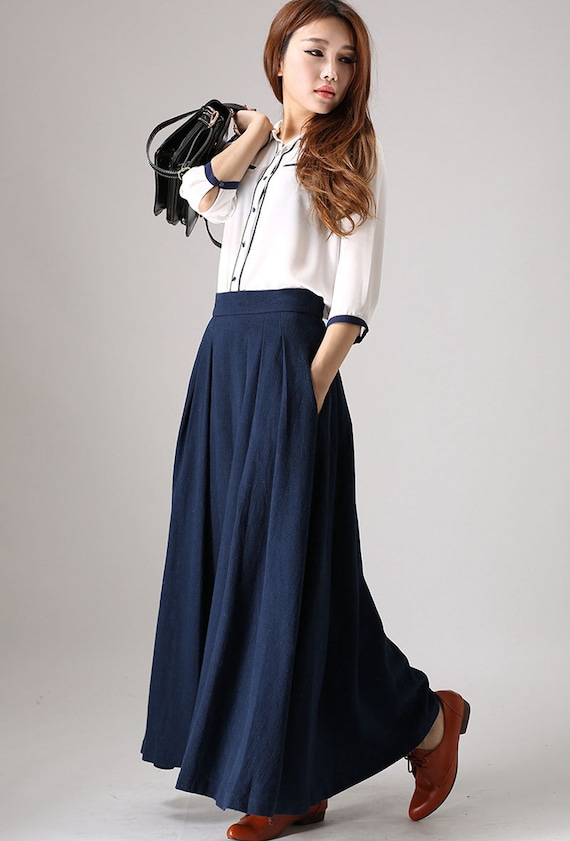 navy blue skirt linen skirt long linen skirt ladies skirt Etsy
