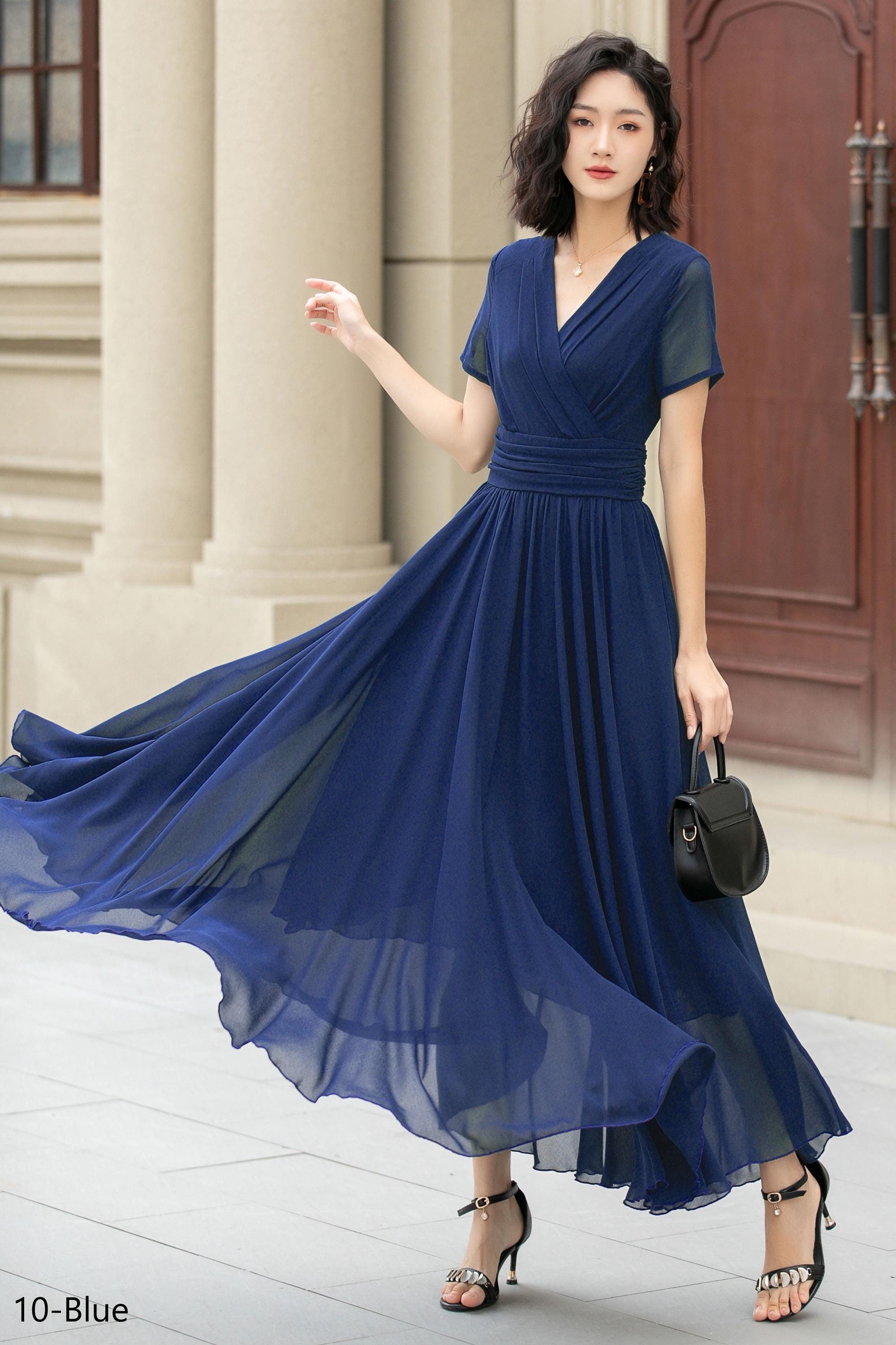 blue empire waist bridesmaid dress Off Shoulder Satin Wedding Ball Gown with Corset – VW2573 – Viniodress main image 0