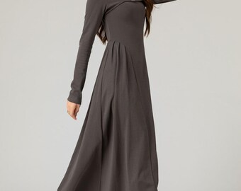 Charcoal Gray Knit dress, Waistless A-line knit dress, Long dresses for  women, Long sleeves dress, Casual dress, Custom dress, Xiaolizi 5477