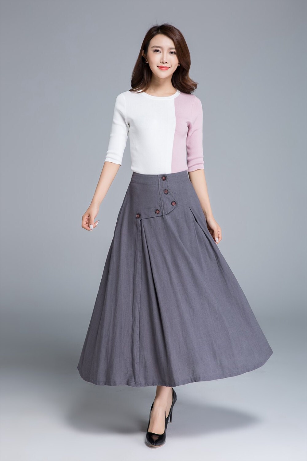 Linen skirt spring skirt button skirt elastic skirt maxi | Etsy