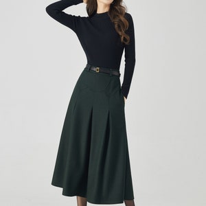 Midi Wool Skirt, Pleated Wool Skirt, Dark Green Skirt with Pockets, Womens Swing Skirt, Autumn Winter Skirt, Custom Skirt, Xiaolizi 4532 image 6