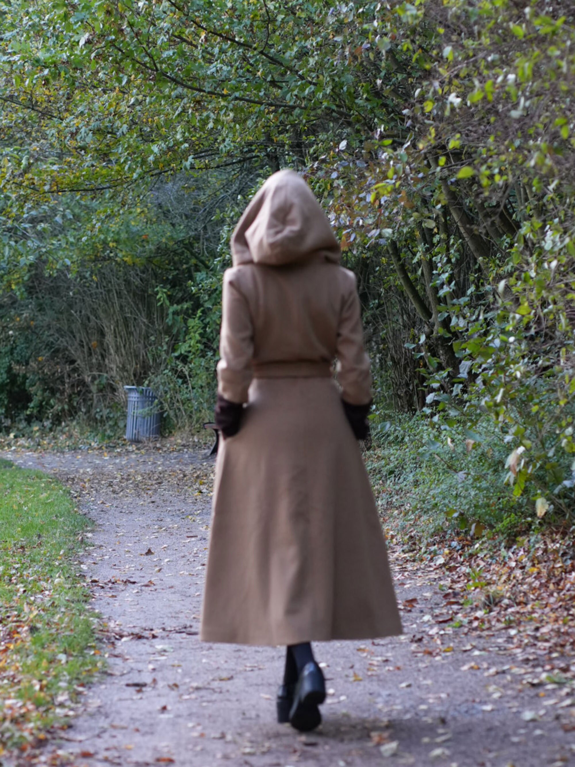 Hooded Wool Coat, Long Wool Coat, Camel Wool Coat Women