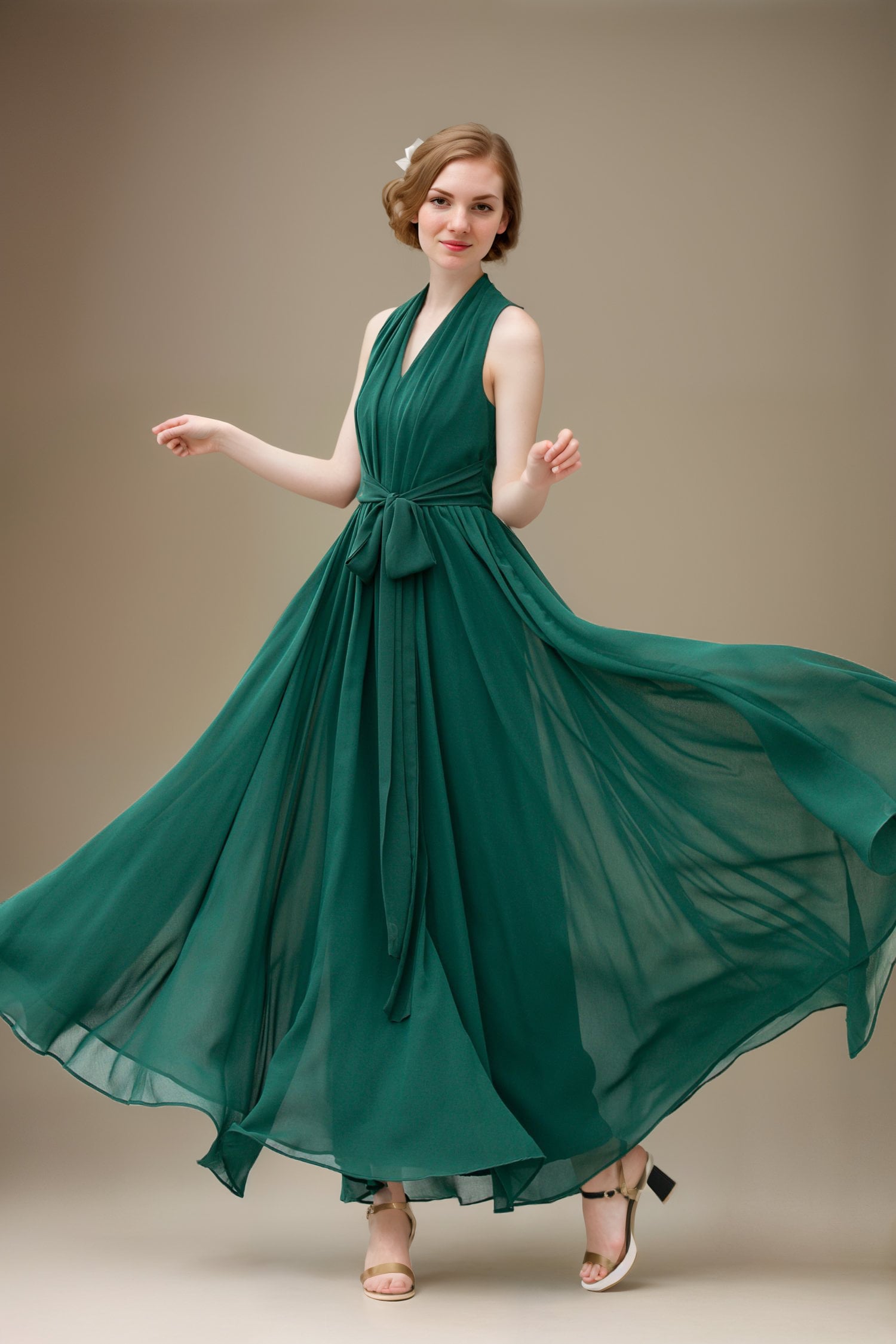 emerald green chiffon maxi dress Goddiva Plus Wrap Back With Front Slit Chiffon Maxi Dress