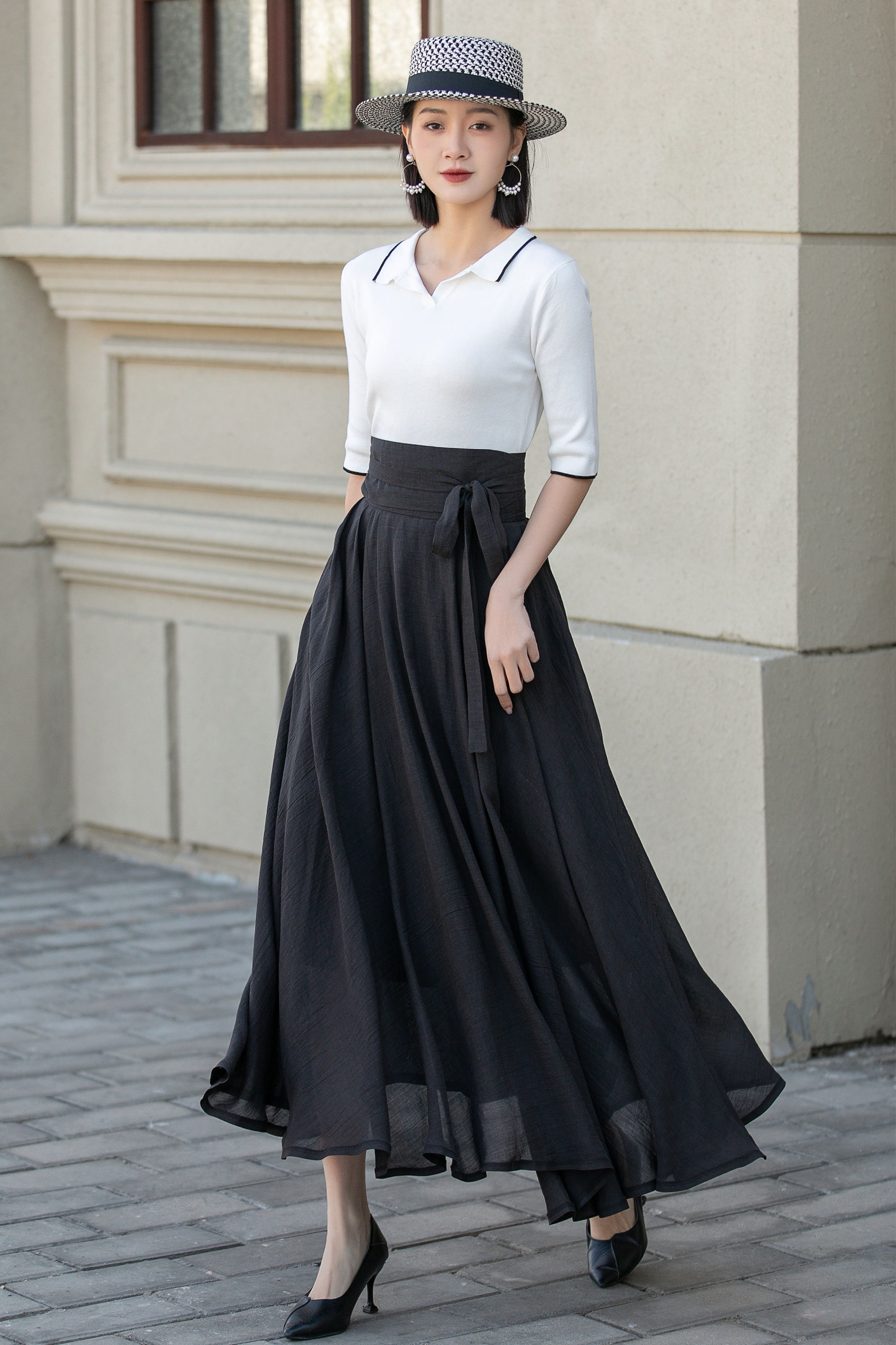 スカート LINEN AND COTTON SKIRT Linen-blend Midi Slip Skirt For Women | Factory