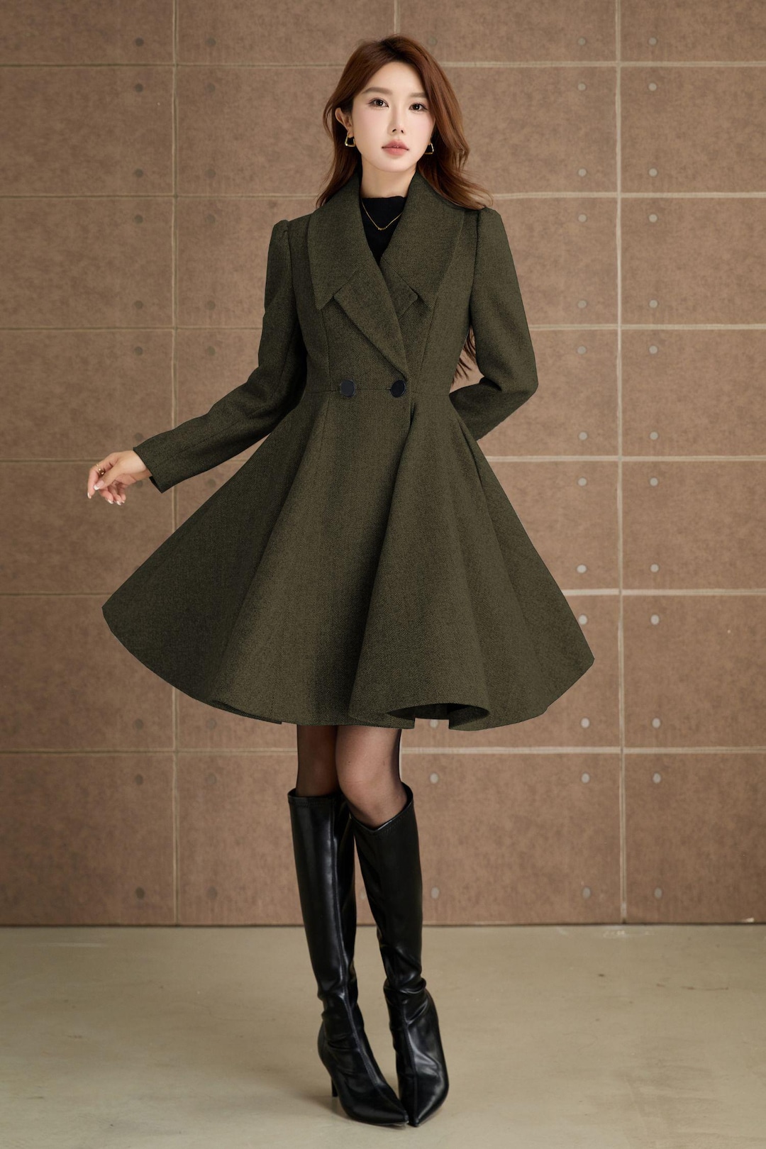 Wool-blend Coat for Fall & Winter, Elegant Double-breasted Long