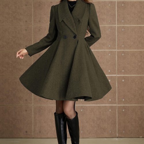 Wool-blend Coat for Fall & Winter, Elegant Double-breasted Long