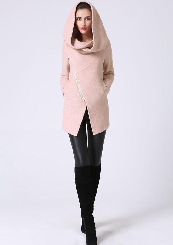 Items similar to Pink coat,Hooded Jacket, pink blazer, pink wool coat