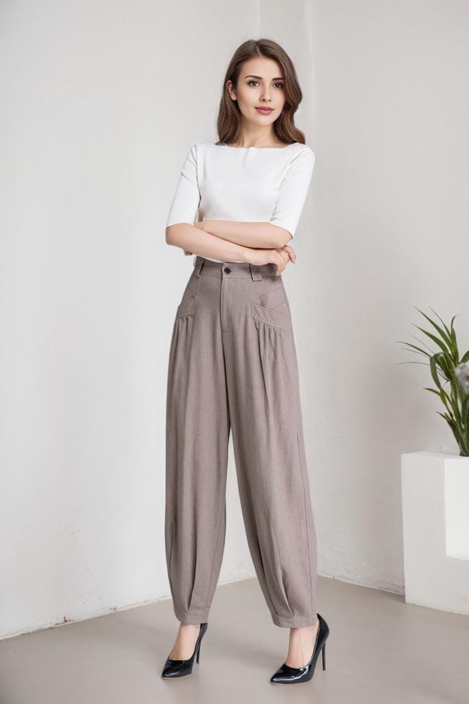 Linen casual pants, Long linen pants women, linen pants pockets, made to order, baggy pants, woman pants, gift ideas, linen clothing 1665#