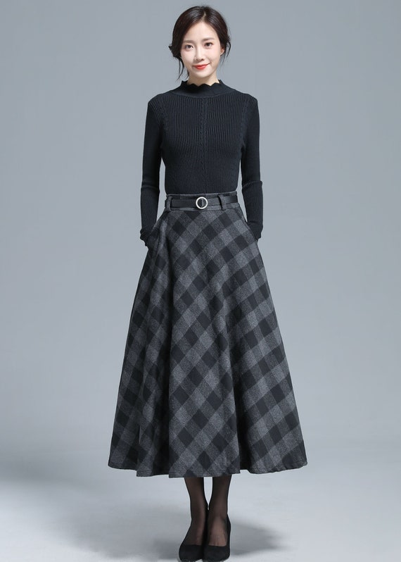 50s Wool Midi Plaid Skirt Women 3137 50s Wool Midi Plaid Skirt Women 3137