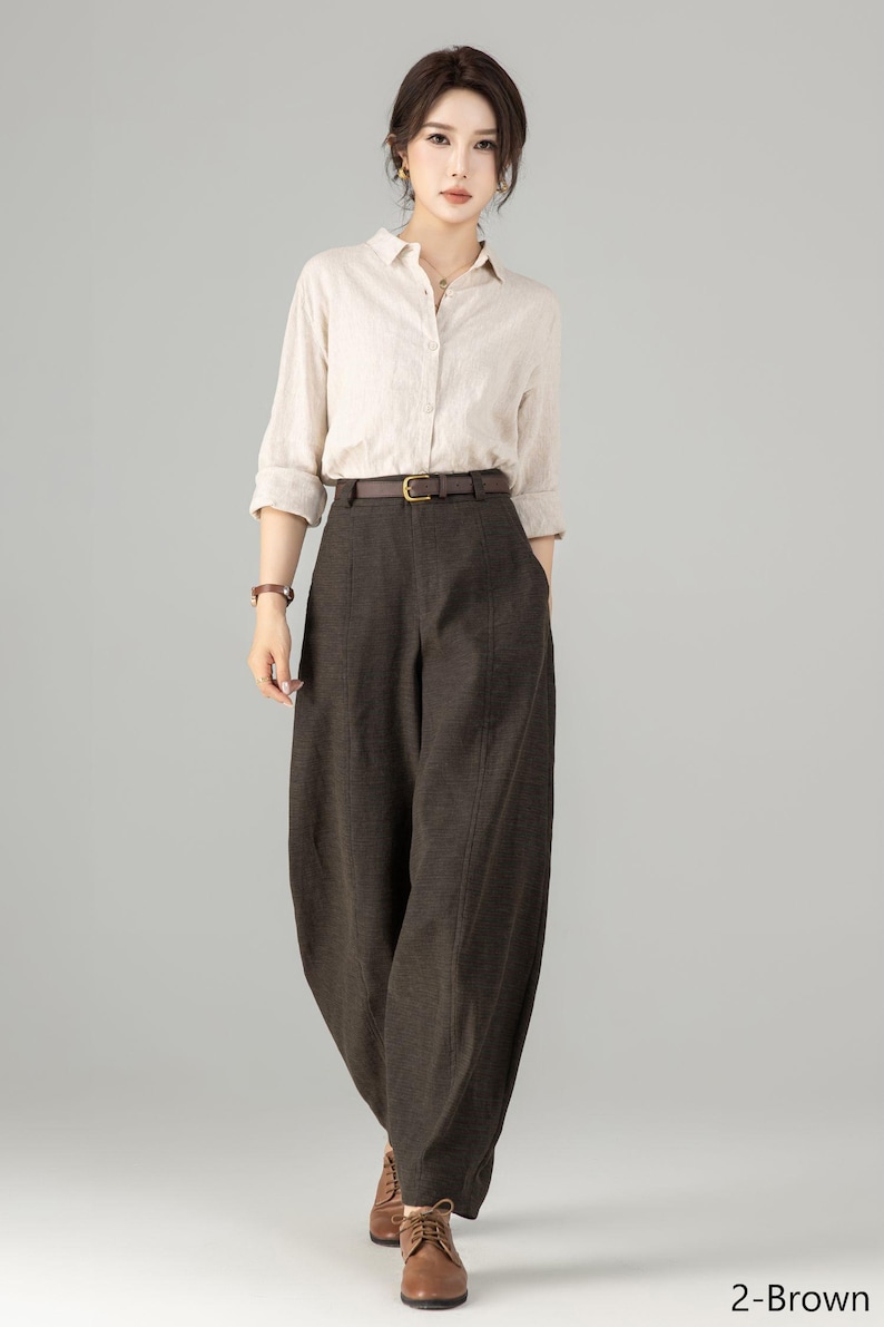 Women's Linen baggy pants, Casual Baggy Harem Pants, Army green Long linen pants, Spring linen pants, Loose Fitting Pants, Xiaolizi 5703 image 10