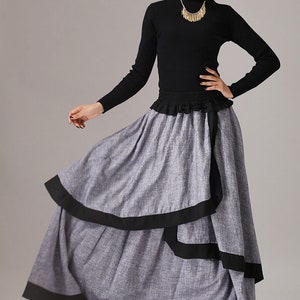 Linen skirt, gray linen skirt, long skirt for women, womens skirt, maxi skirt, layered skirt, high waisted skirt, custom made skirt 0771 image 2