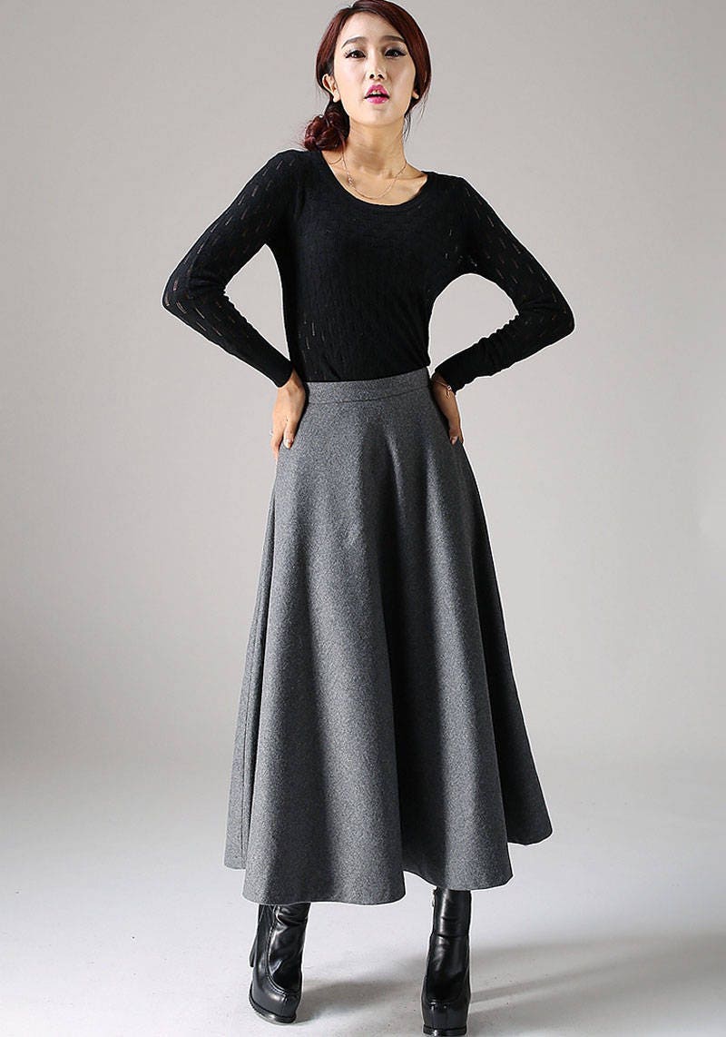 Long skirt A line skirt wool skirt gray skirt ladies | Etsy