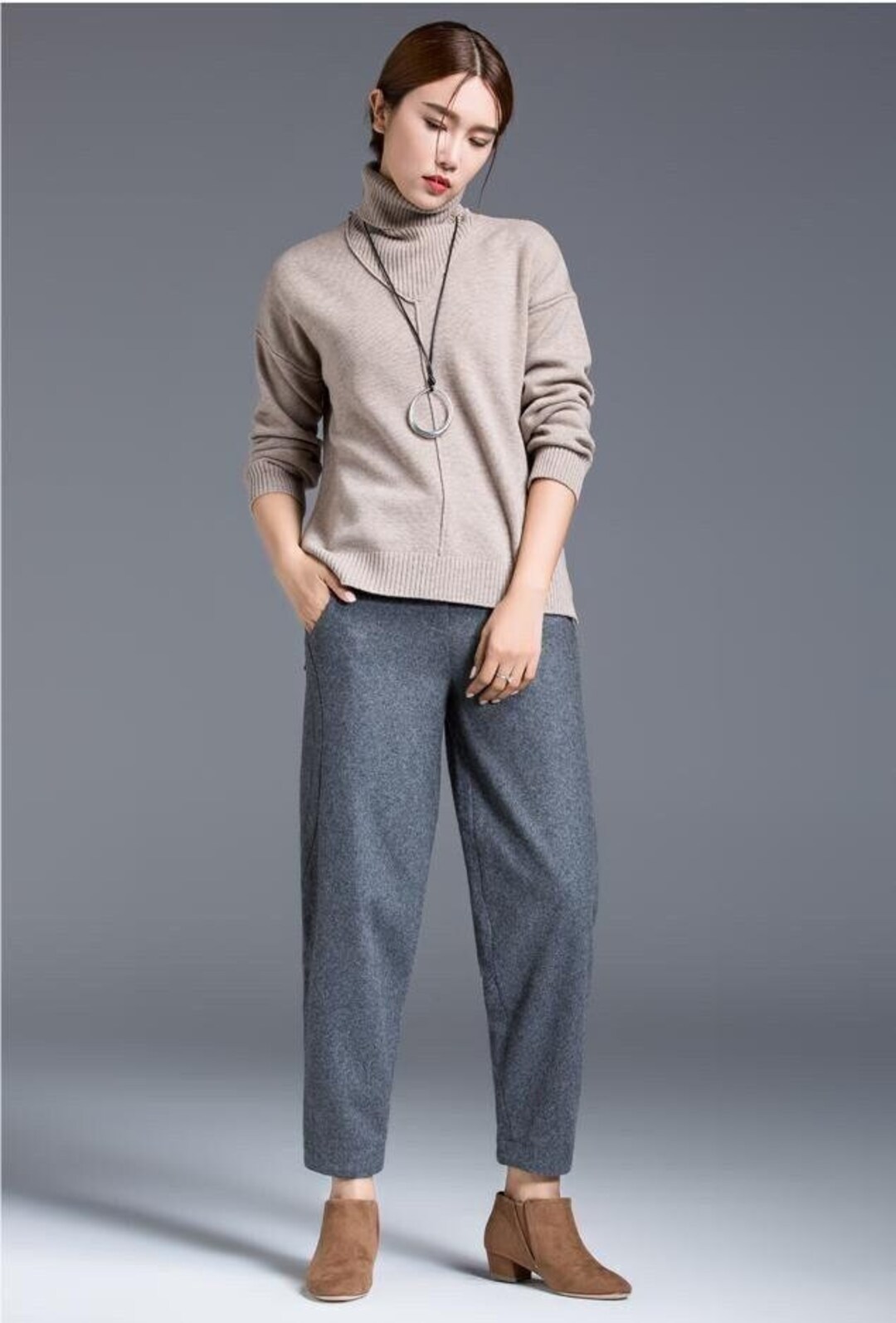 Women Gray Wool Trousers Womens Casual Wool Pants Wool Etsy