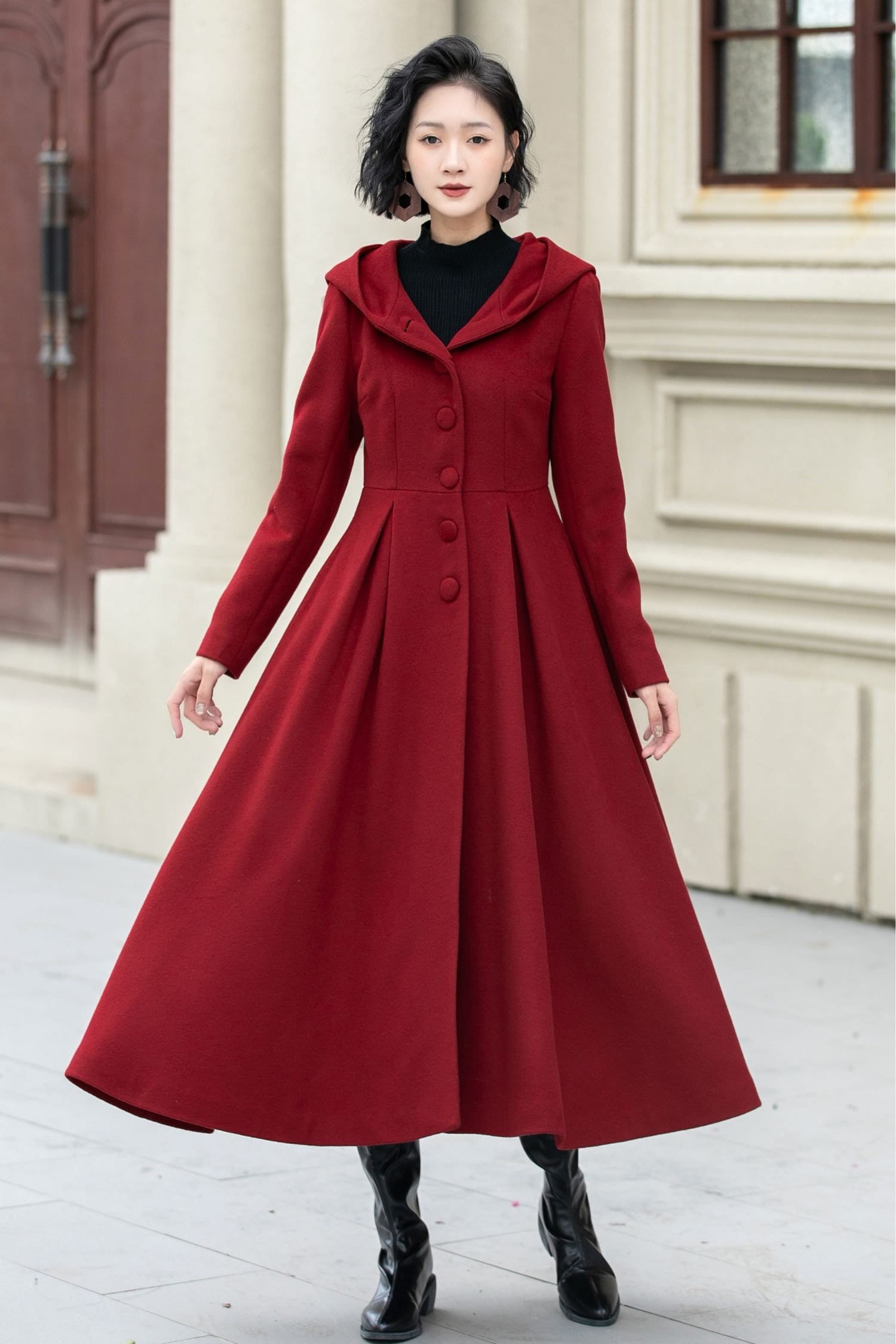 Long swing red winter wool coat women 5346 Long swing red winter wool coat women 5346