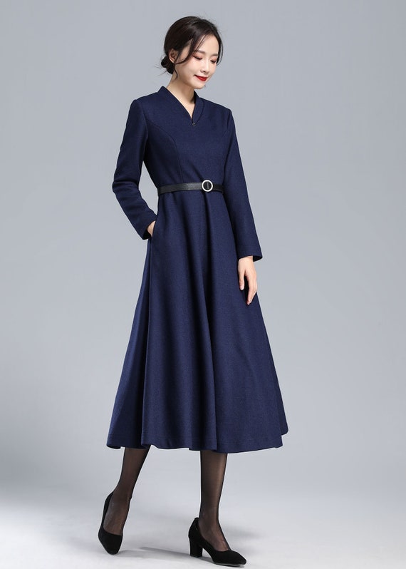 50s Inspired Winter Long Wool Dress 3176 50s Inspired Winter Long Wool Dress 3176